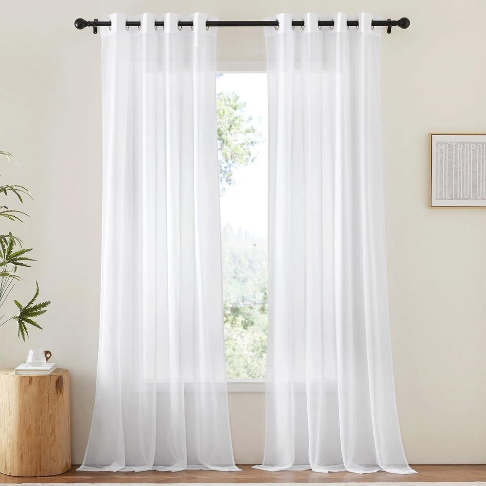 Nicetown Extra Long White Sheer Window Curtains - (54" W x 108" L, 2 Pieces)